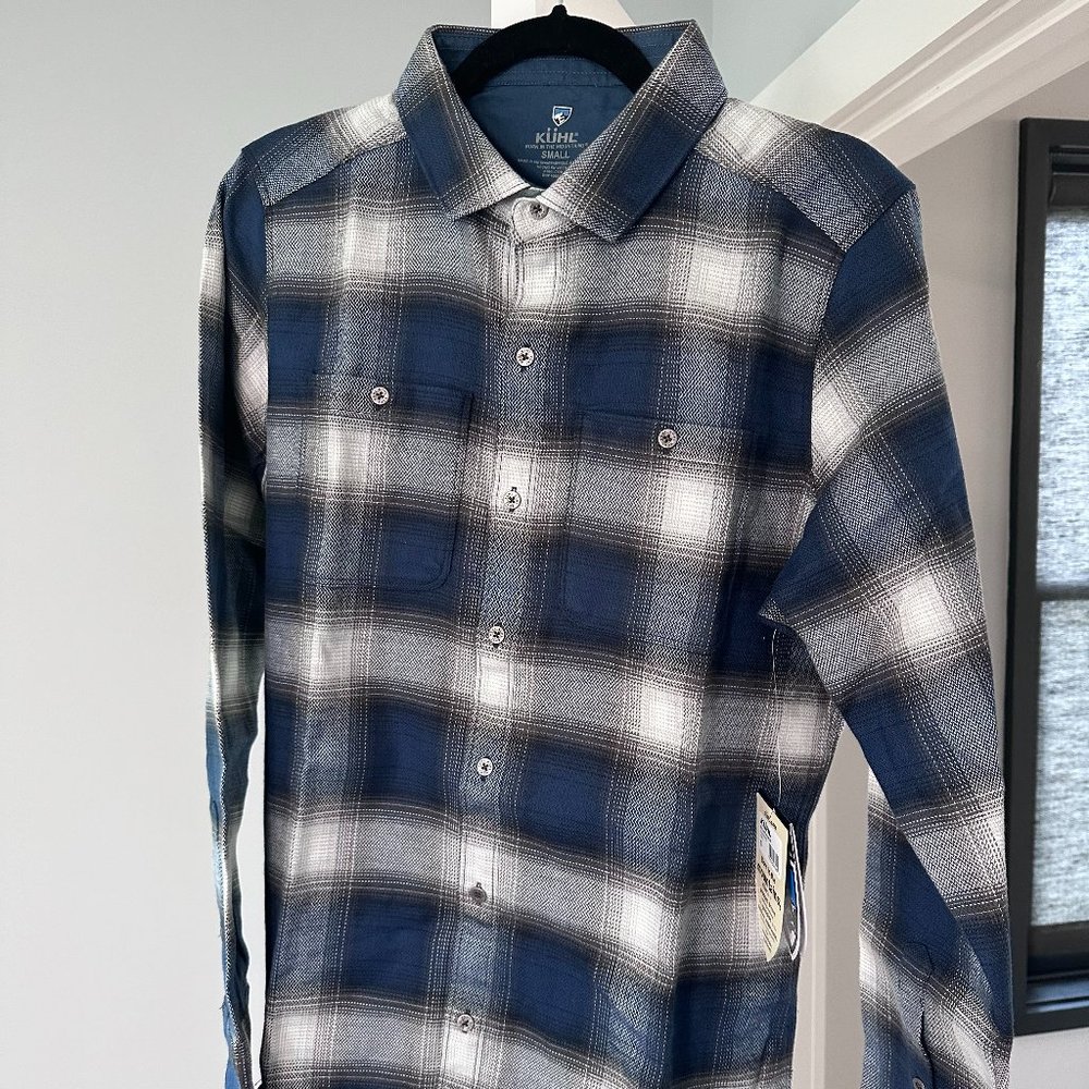 NWT KÜHL Men's Disordr Long Sleeve Flannel Shirt Size Small Blue Gravel